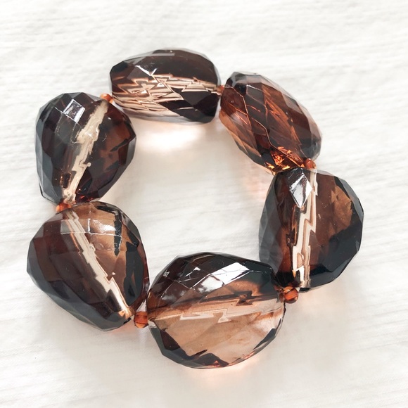 Wine Brown Multi Faceted Gemstone Chunky Stretch Bracelet - Picture 3 of 8